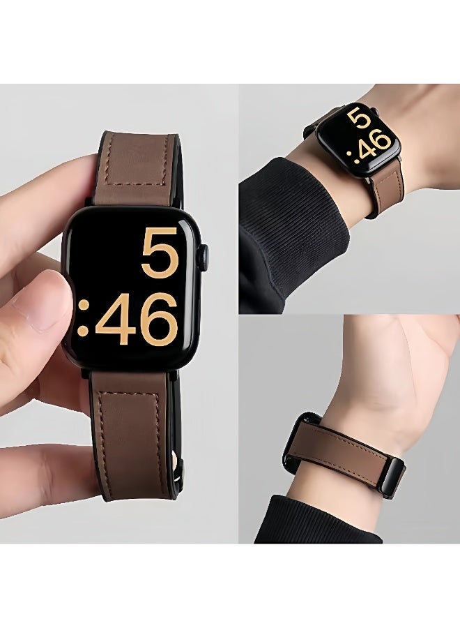 أفضل ذروة حزام سيليكون جلدي مغناطيسي قابل للتعديل لساعة Apple Watch، (الحزام فقط، الساعة غير متضمنة)، عبوة من قطعتين - حزام بني + حزام أسود، حزام ساعة Apple، حزام ساعة قابل للتعديل، حزام ساعة رفيع للرجال والنساء iWatch Series10 9 8 7 6 5 4 3 2 1متوافق مع حزام ساعة Apple Watch مقاس 38 مم و40 مم و41 مم و42 مم - Image 4